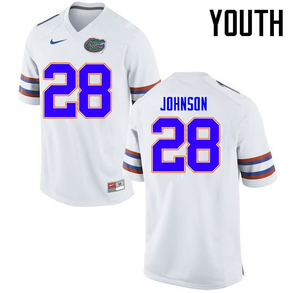 Youth NCAA Florida Gators Kylan Johnson #28 Stitched Authentic Nike White College Football Jersey HVV5465KG